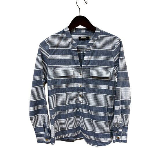 Ivanka Trump Womens Striped Long Sleeve Blouse With Button Details - Blue/White - Picture 1 of 6